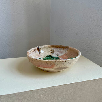 Speckled Pink + Cream + Turquoise Shallow Bowl