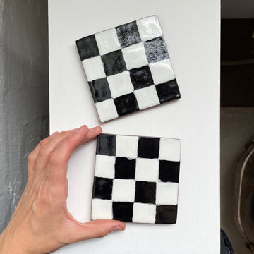 Black and White Check Ceramic Coaster Set