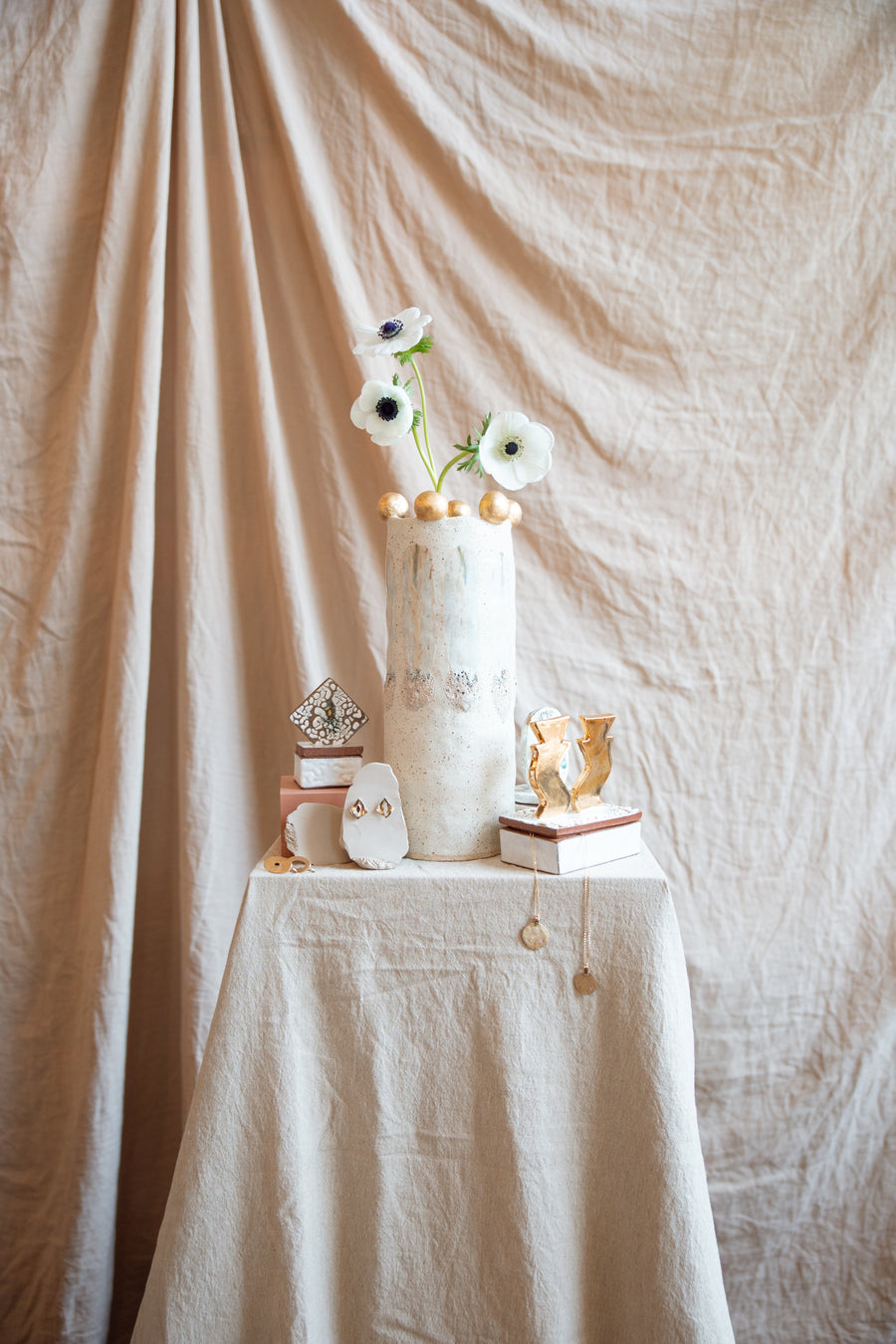 Tall Cylinder Vase with Adorned Rim