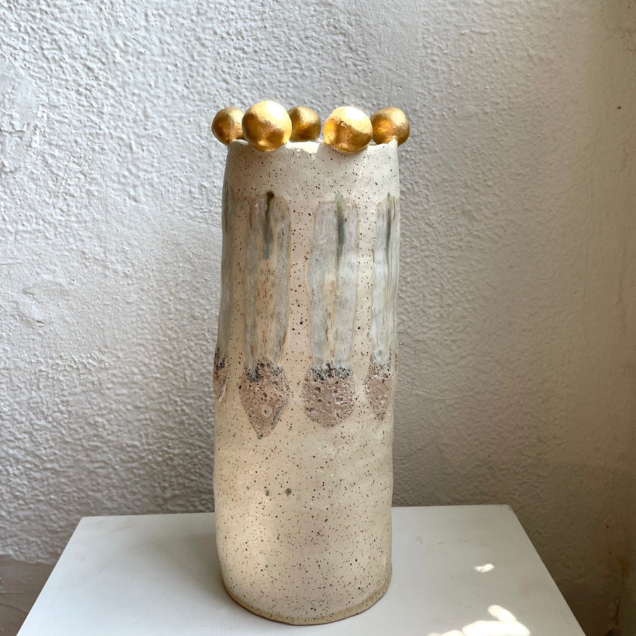 Tall Cylinder Vase with Adorned Rim