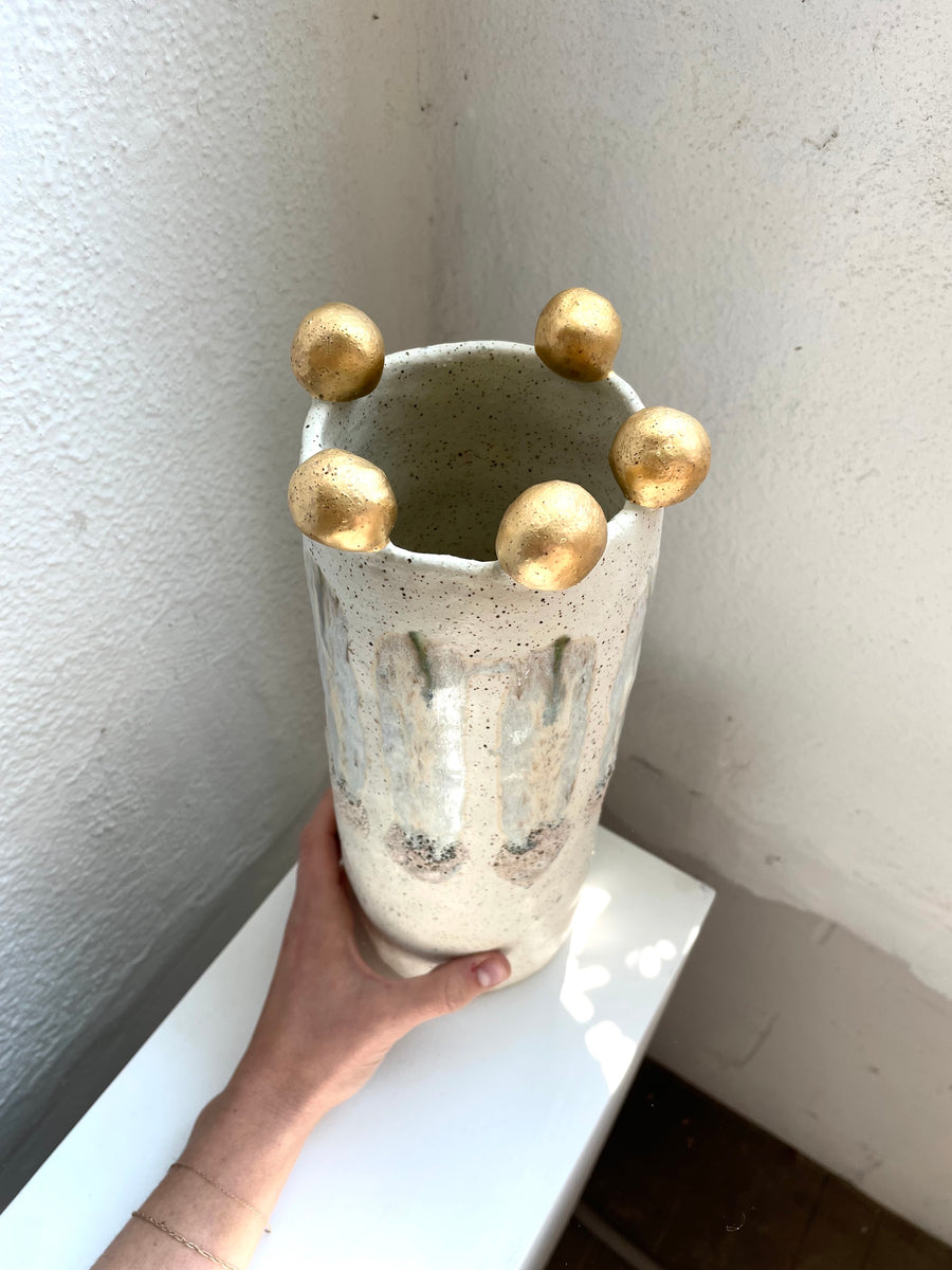 Tall Cylinder Vase with Adorned Rim