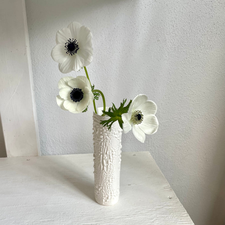 Textured White Cylinder Vase