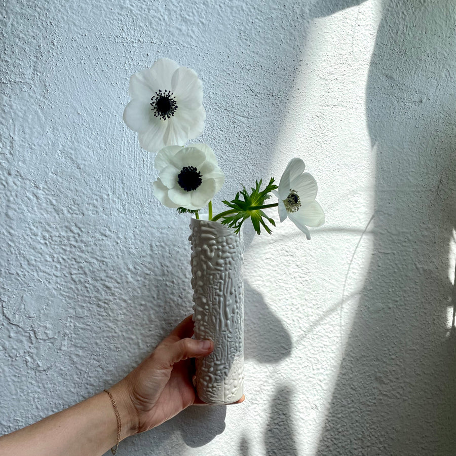 Textured White Cylinder Vase