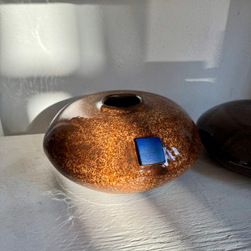 Brown Shallow Vase with Blue