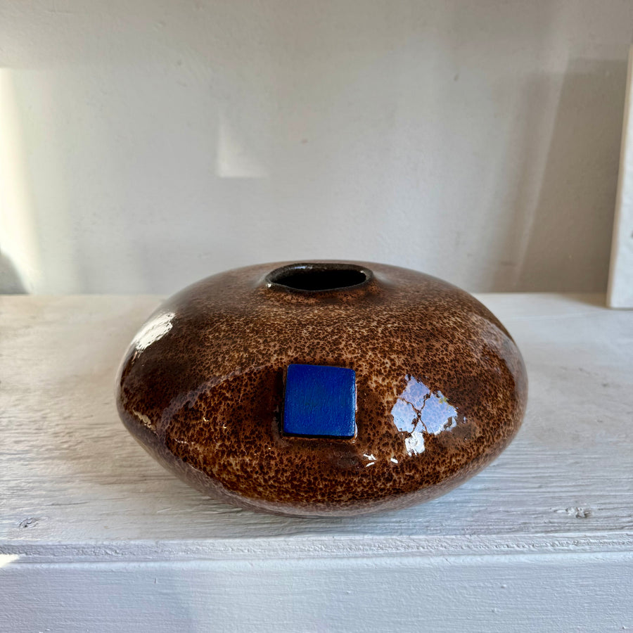 Brown Shallow Vase with Blue