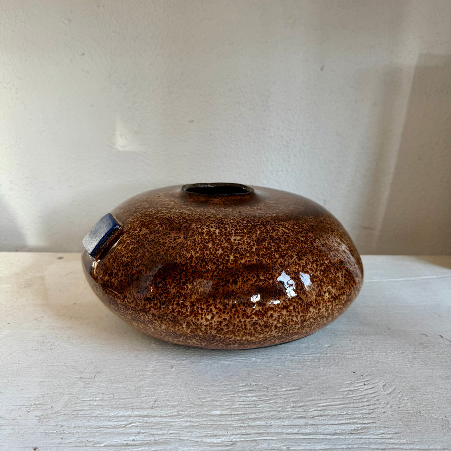 Brown Shallow Vase with Blue