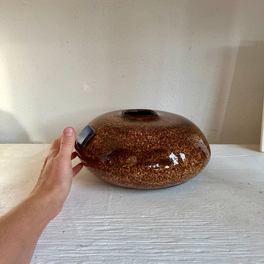 Brown Shallow Vase with Blue