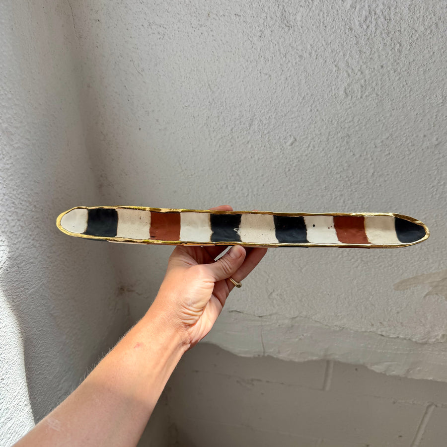 Long Striped Tray with Gold