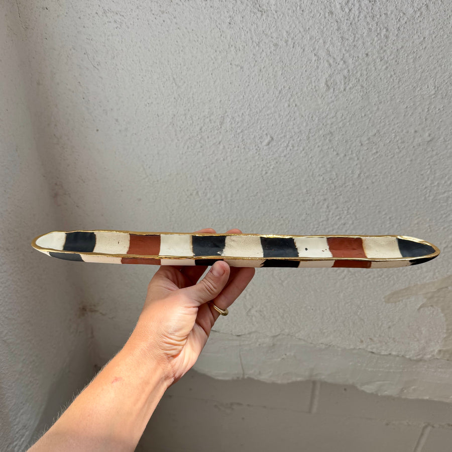 Long Striped Tray with Gold