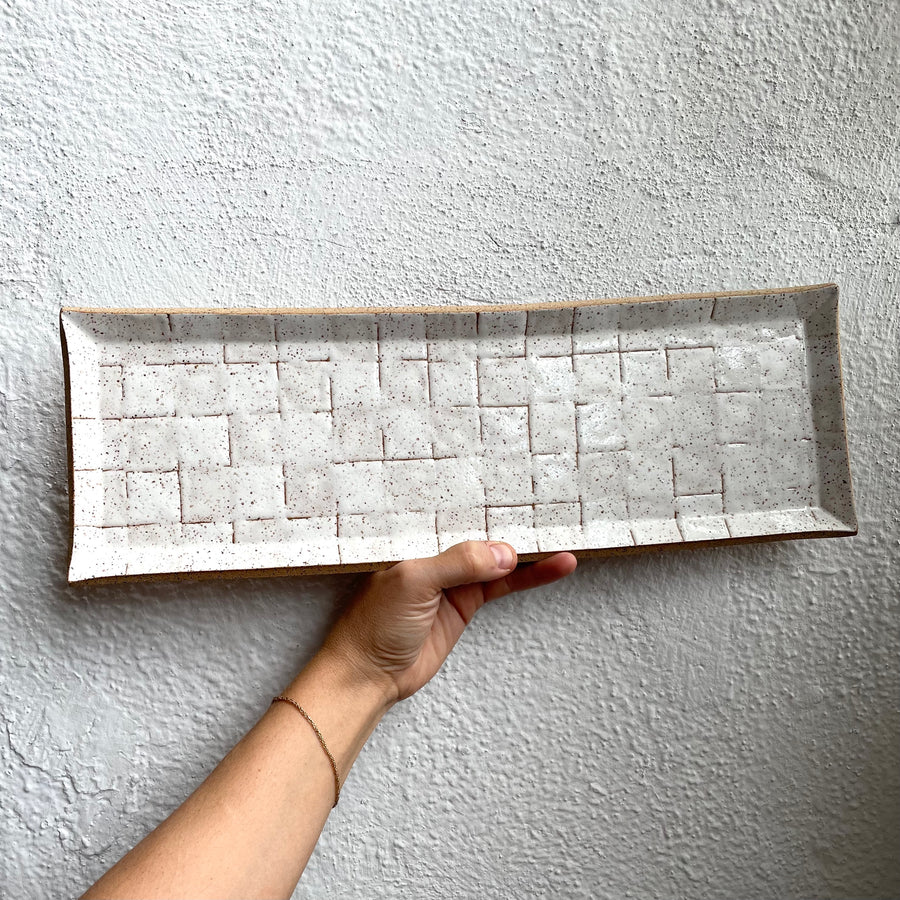 White + White Check Ceramic Tray - Extra Long