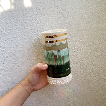 Multi Green Striped Vase + Gold