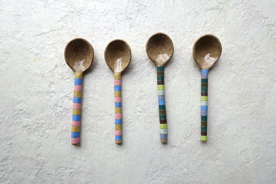 Medium Striped Stoneware Spoon