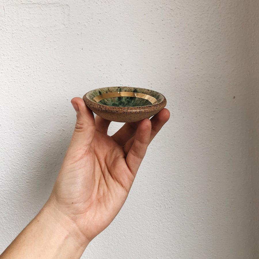 Stoneware Speckled Turquoise + Gold Trinket Dish