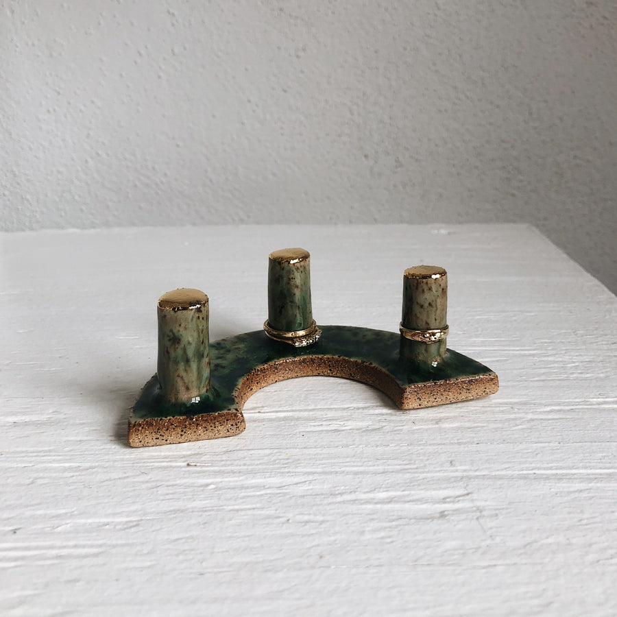 Three-Post Ring Holder - Turquoise + Gold